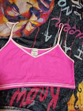 No Boundaries Bright Pink Ribbed Crop Cami with Pale Pink Trim